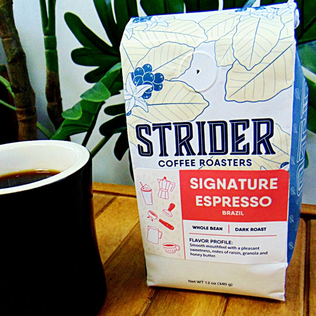 Strider Coffee Roasters, Espresso Blend, Dark Roast, Whole Bean, Specialty Coffee, Brazil Blend, 12 ounce, Coffee Gifts - Strider Coffee Roasters - 850037297061