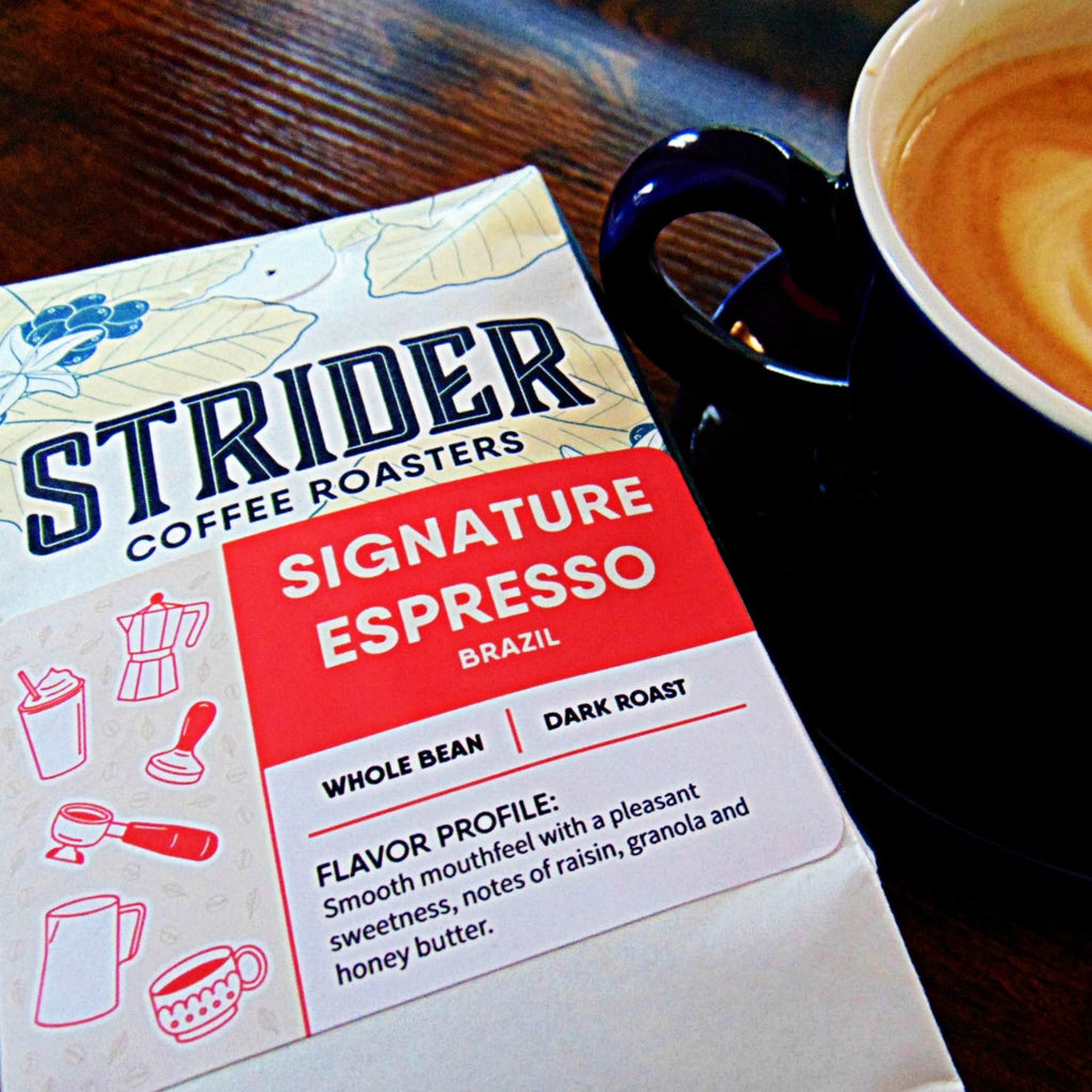 Strider Coffee Roasters, Espresso Blend, Dark Roast, Whole Bean, Specialty Coffee, Brazil Blend, 12 ounce, Coffee Gifts - Strider Coffee Roasters - 850037297061