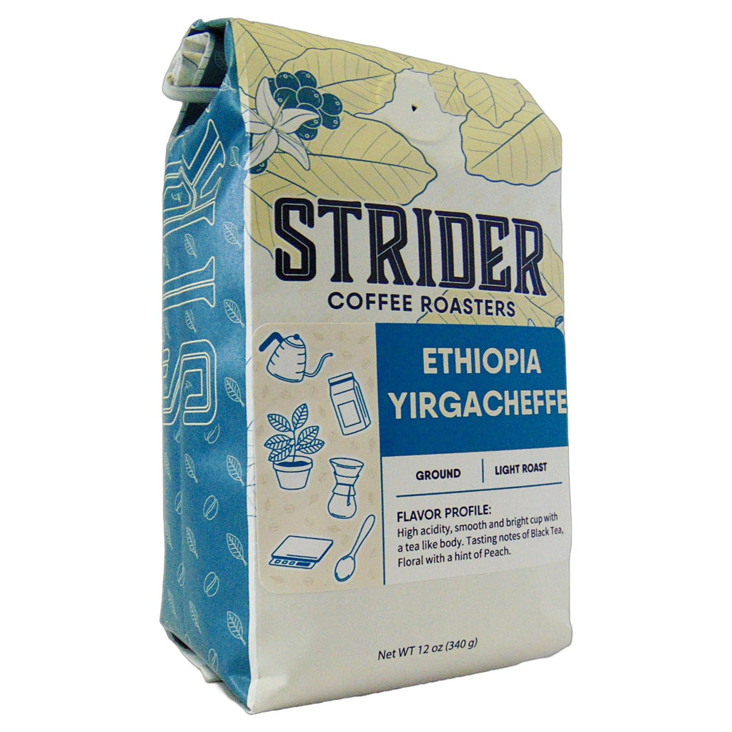 Ethiopia Yirgacheffe Specialty Coffee, Light Roast, 12oz Ground - Strider Coffee Roasters -