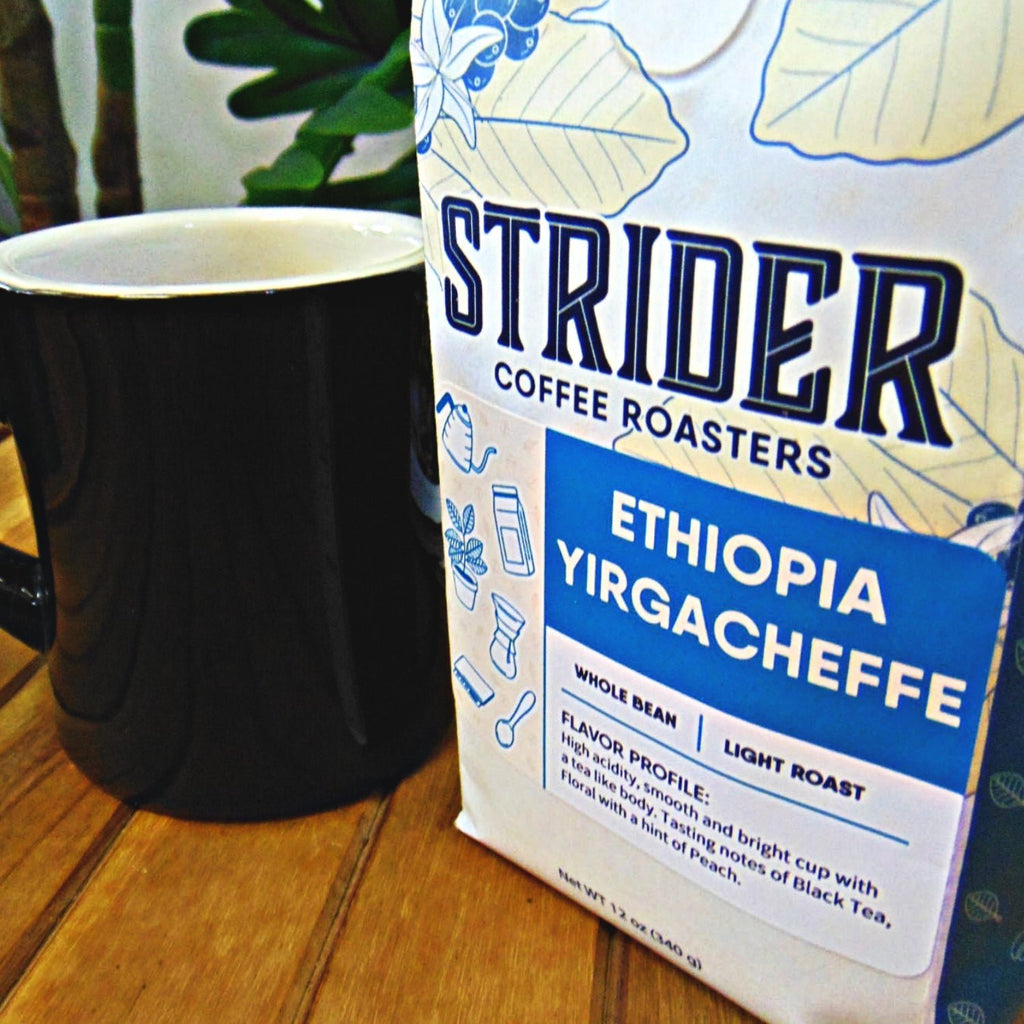 Strider Coffee Roasters, Ethiopia Yirgacheffe, Light Roast, Whole Bean, Specialty Coffee, Pour Over, 12 ounce - Strider Coffee Roasters -