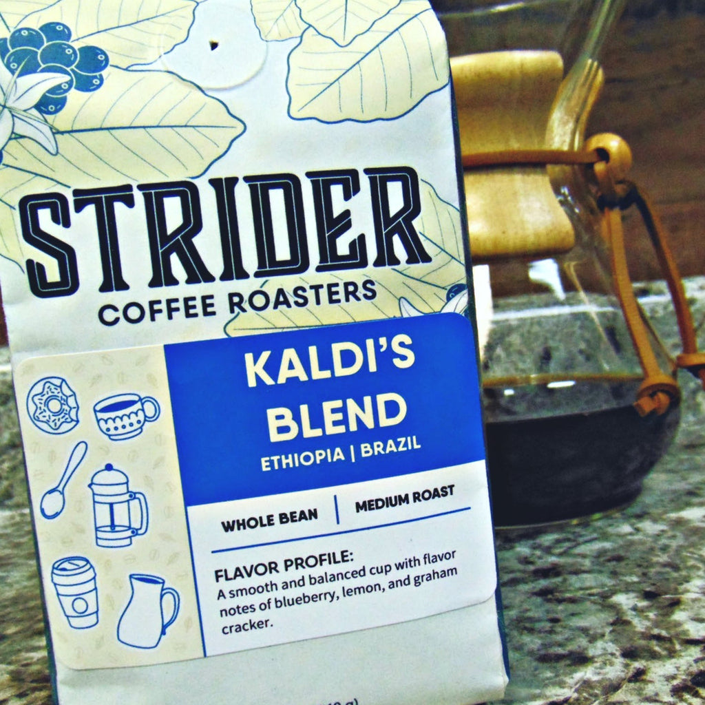 Strider Coffee Roasters, Ethiopian Blend, Kaldi's Coffee, Medium Roast, Whole Bean, Specialty Coffee, 12 ounce, Brazil Blend - Strider Coffee Roasters - 850037297047