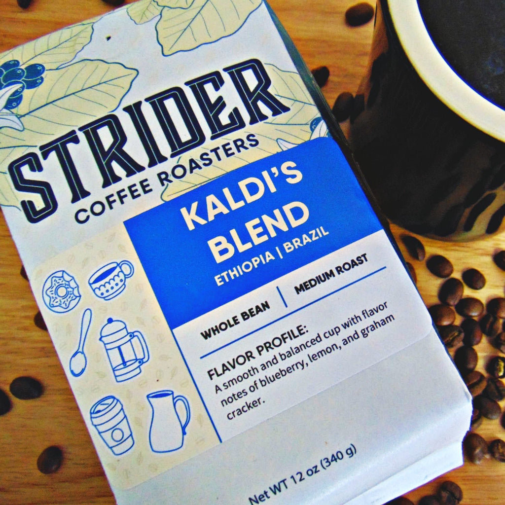 Strider Coffee Roasters, Ethiopian Blend, Kaldi's Coffee, Medium Roast, Whole Bean, Specialty Coffee, 12 ounce, Brazil Blend - Strider Coffee Roasters - 850037297047