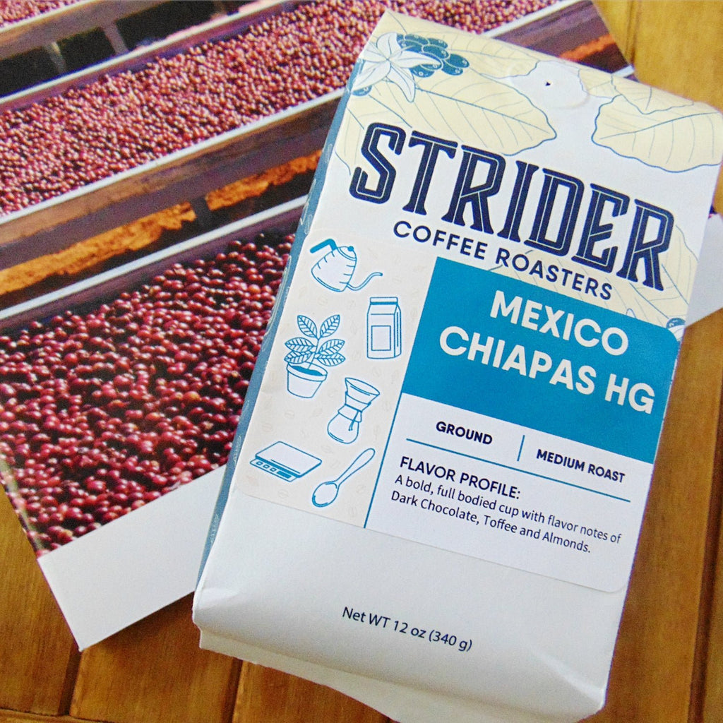 Mexican Chiapas Ground Coffee, Dark Chocolate and Toffee Flavors, 12 oz - Strider Coffee Roasters -