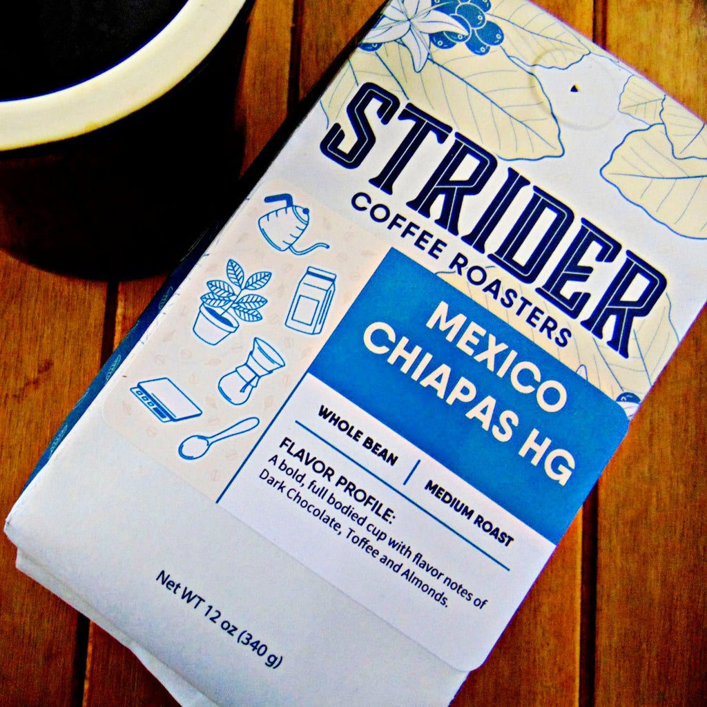 Strider Coffee Roasters Mexico Chiapas Whole Bean 12 oz Dark Chocolate Toffee Medium Roast - Strider Coffee Roasters -