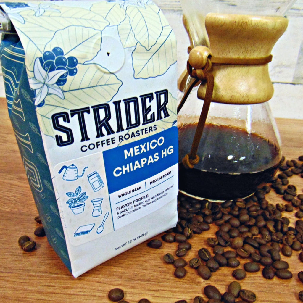 Strider Coffee Roasters Mexico Chiapas Whole Bean 12 oz Dark Chocolate Toffee Medium Roast - Strider Coffee Roasters -