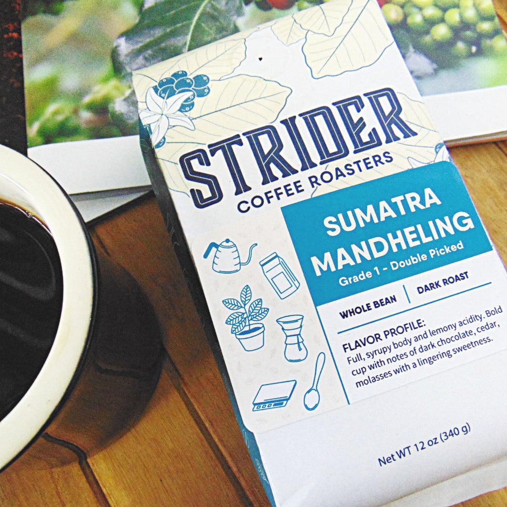 Strider Coffee Roasters Sumatra Mandheling Dark Roast Whole Bean 12 oz, Specialty Coffee - Strider Coffee Roasters -