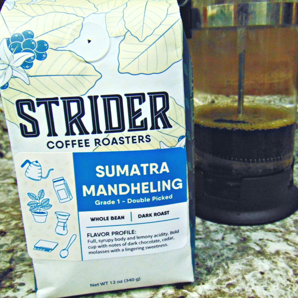 Strider Coffee Roasters Sumatra Mandheling Dark Roast Whole Bean 12 oz, Specialty Coffee - Strider Coffee Roasters -